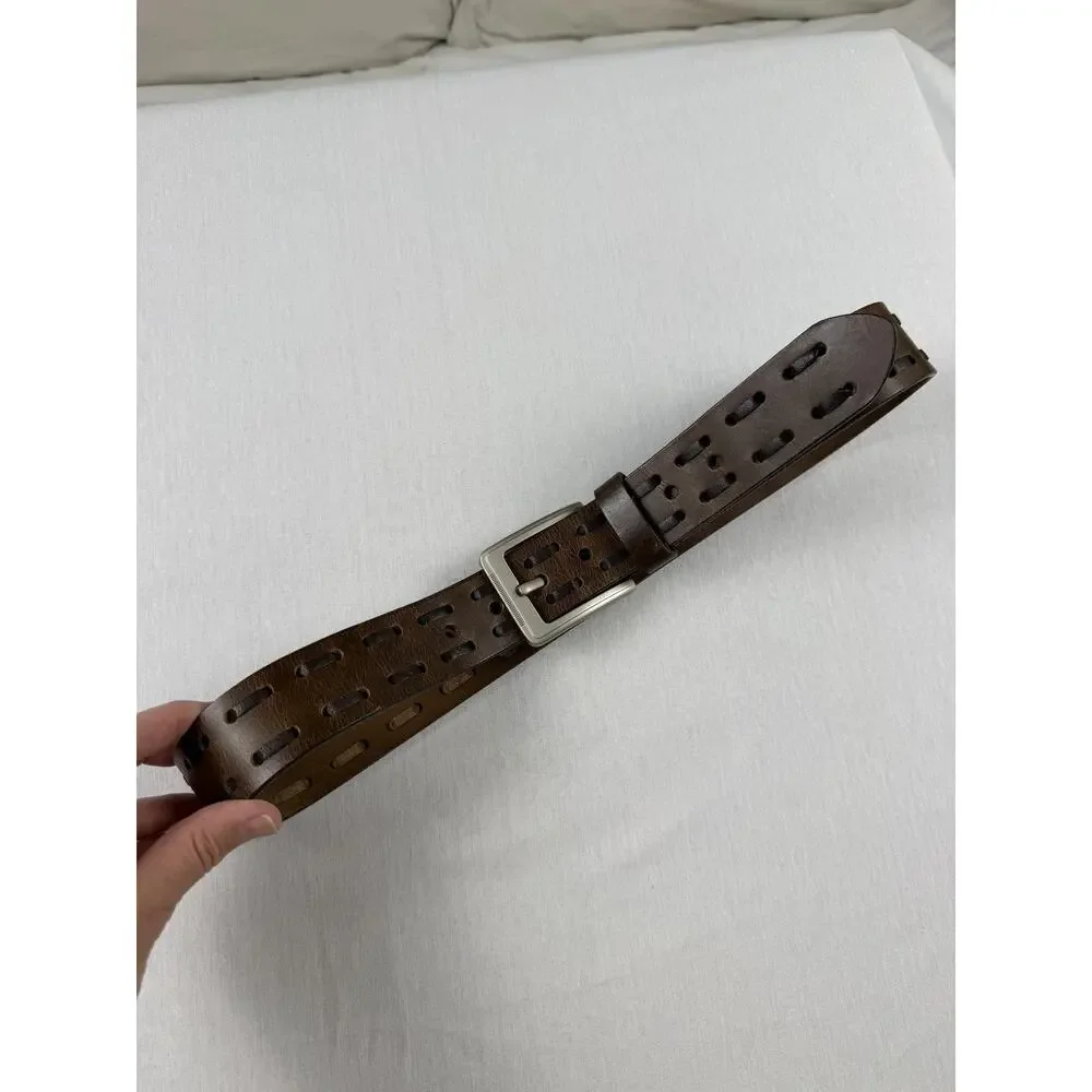 Mens‎ Brown Genuine Leather Belt Perforated Adjustable Casual Work Medium
